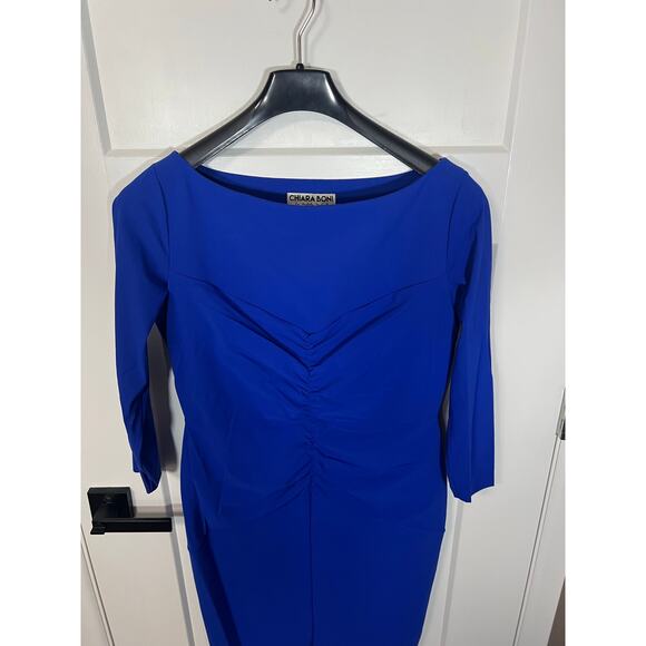 CHIARA BONI La Petite Robe Royal‎ Blue Formal Gown Knee Length Size Women US 16 - Picture 3 of 10